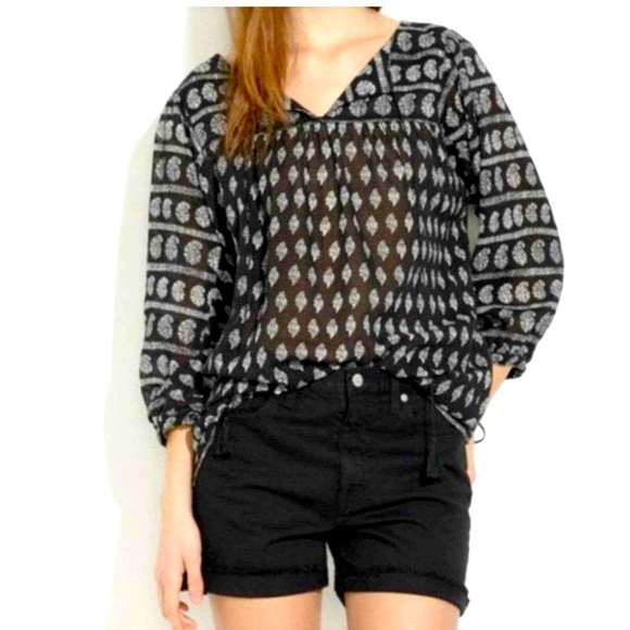 Madewell Moroccan print cotton boho blouse sz M - Picture 2 of 5